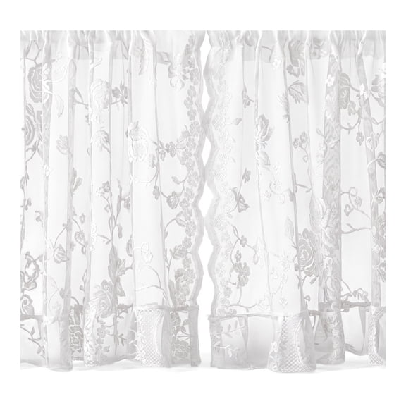 Vintage Lace Kitchen Curtains – 36 Inch Semi Sheer Floral Short Drapes for Over Sink