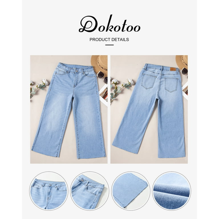 Dokotoo Women's Petite High Rise, Wide Leg Jeans, Straight Dokotoo Women's Petite High Rise, Wide Leg Jeans, Straight