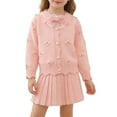 thumbnail image 3 of Girls Outfits Bow Cute Cardigan Sweater with Skirt Comfortable 2 Piece Sets for Kids Pink 4-5 Y, 3 of 5