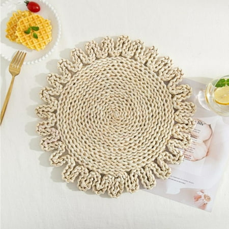 

TOPOINT Round Woven Placemats for Dining Table Flower Shape Corn Husk Tablemat Heat-Resistant Anti-Slip Home Decoration