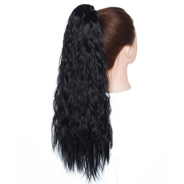 Rallonge de Queue de Cheval Crépue et Bouclée de 18” à Cordon, Postiche Synthétique en Forme de Chignon, Extensions de Cheveux à Clipser pour Femmes