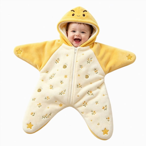 felwors Baby Starfish Onesie,Cozy Star Babies Swaddle Bag,Infant Soft Fleece One Piece Romper,Fall Winter Warm Outfits