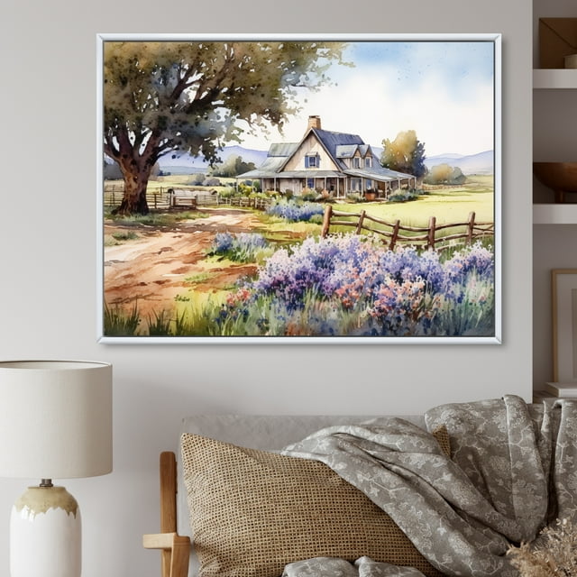 Designart Trees Oversized framed wall art decor, Tree White Framed Wall Art, Majestic Oak Tree At The Farm Rustic Landscape , Purple Traditional White Framed Wall Art, White Color Frame