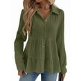 thumbnail image 3 of Women'S Button Down Peplum Blouse Long Sleeve Collared Loose Fit Shirts Textured Top Green XXL, 3 of 7