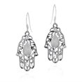 thumbnail image 1 of Hamsa Hand White Shell Teardrop .925 Silver Dangle Earrings, 1 of 3