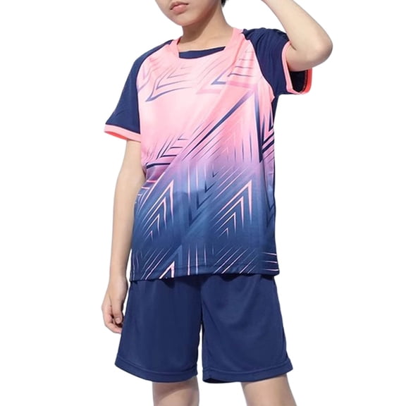 Odeerbi Kids Teen Boys Girls Quick Dry Soccer Training Set Gradient Geometric Print T-Shirt Shorts Athletic Sportswear for 4-17 Years