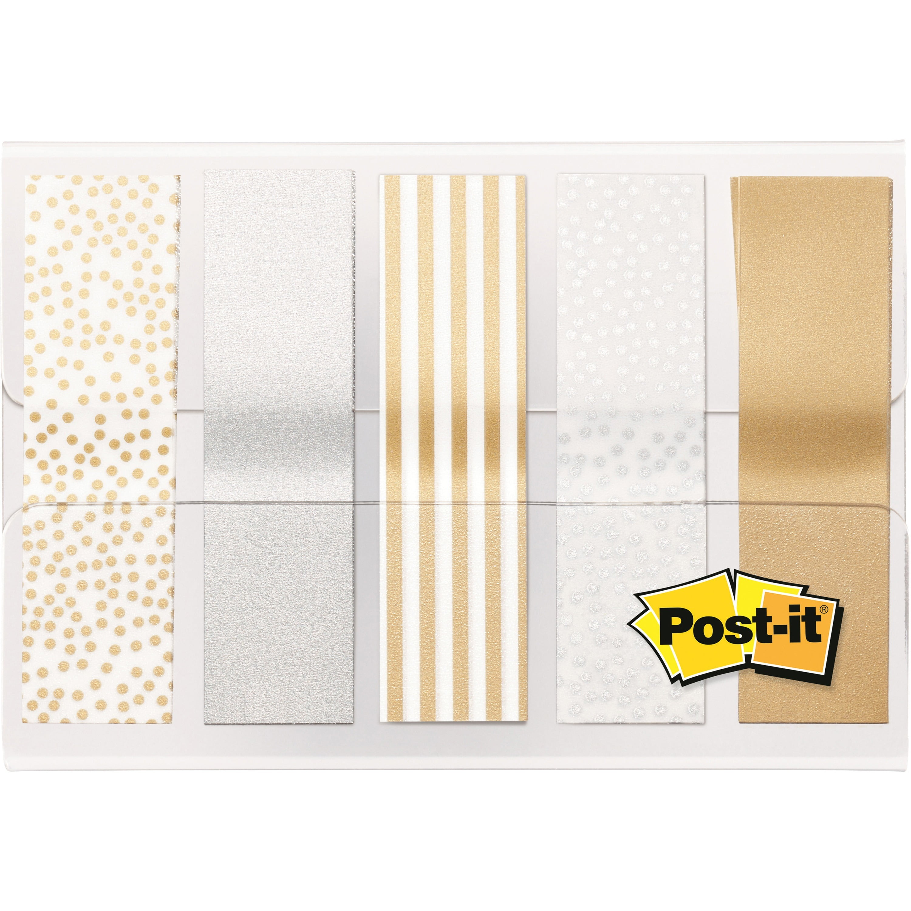 Post-it, MMM684METAL, Designer Flags in On-the-Go Dispenser, 100 Per Pack, Assorted Metallic