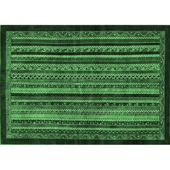Ahgly Company Indoor Rectangle Abstract Emerald Green Modern Area Rugs, 2' x 4'