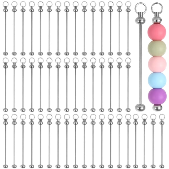 50 PCS Blank Beaded Keychain Bars, Metal Beading Sticks with Loop, Keychain Making Supplies for DIY Crafts, Bag Charms, Beadwork Projects, Jewelry or Custom Accessories