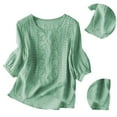 thumbnail image 3 of Oversized Tshirts for Women, Fashion Casual Solid Color Pleated Cotton and Linen Tops Shirts, Green XL, 3 of 9