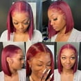 thumbnail image 3 of Human Hair Wigs Lace Front Bob Wig Burgundy 13x4 Lace Frontal Pre plucked with Baby Hair Silky Short Straight Bob Wigs for Women Middle Part 99J, 3 of 6