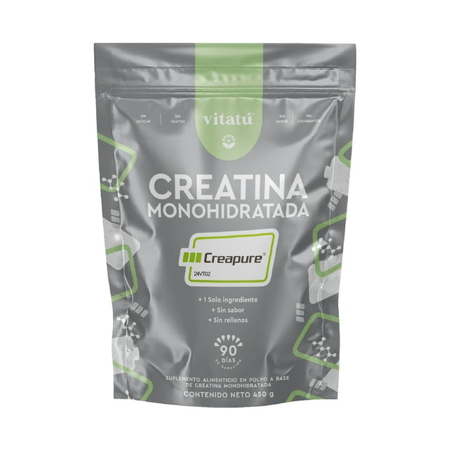 Vitatú | Creatina Monohidratada Creapure, 100% Pura, Vegana, Sin Sabor, 90 porciones de 5 g en polvo, Sin Olor, Pre workout, Pre Entreno, 450 g, Suplemento Alimenticio