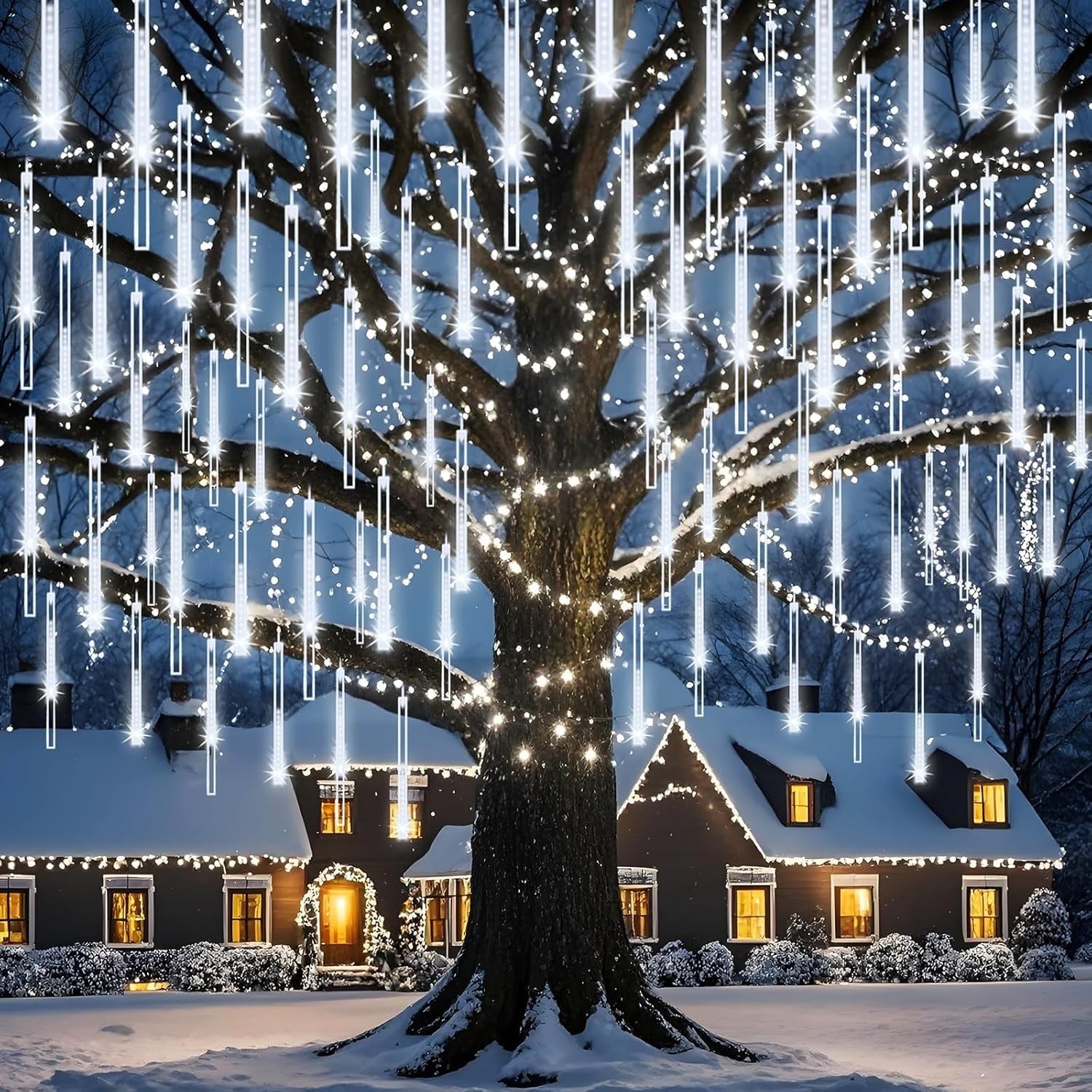 DONGPAI Meteor Shower Lights Outdoor, 11.8 Inch 8 Tube Icicle Lights, Waterproof Meteor Christmas Lights Outdoor, Hanging Falling Rain Lights for Xmas Tree Outside Holiday Decoration