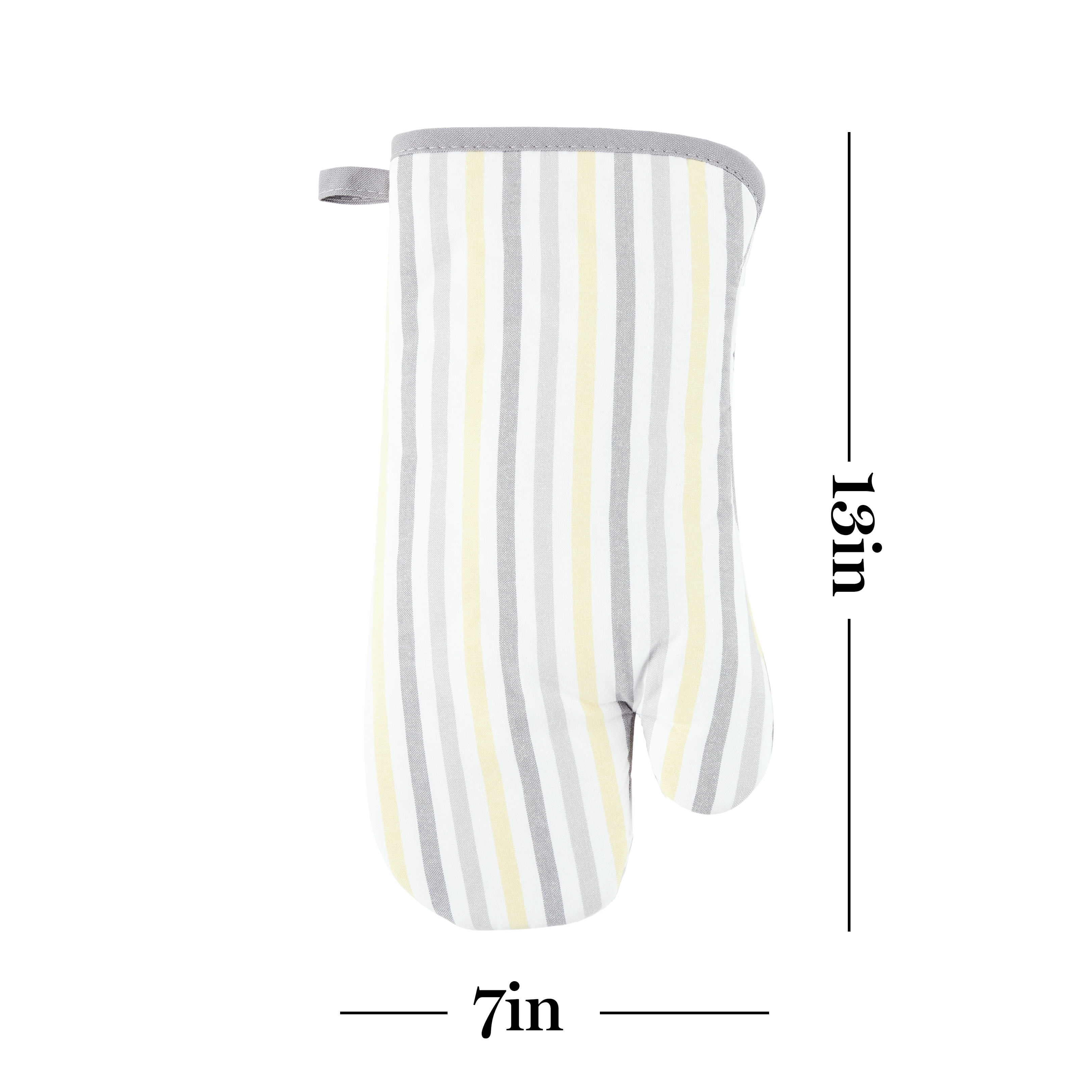 Martha Stewart Daisy Stripe Oven Mitt Set 2-Pack, Grey/Yellow, 7"x13"
