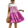 thumbnail image 2 of KOMOO Women Loose Swing Dress Summer Color Block Ruffle Dress Short Sleeve Round Neck One Piece Plus Size, 2 of 8