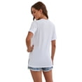 thumbnail image 4 of Women's V Neck Rolled Sleeve Shirts Short Sleeve T Shirts Side Split Tops Casual Tops Summer Fashion Solid Tee, 4 of 9
