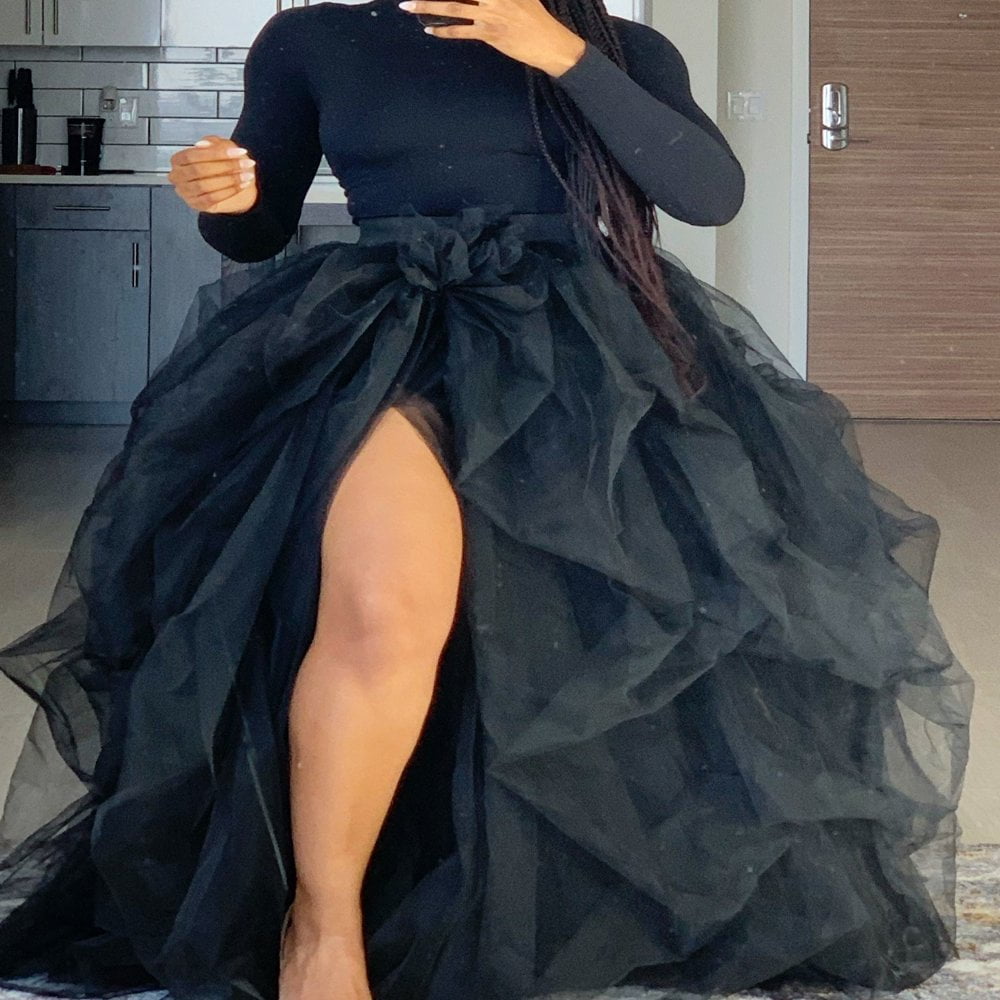Women Tulle Skirts Layered High Waist Overlay Long Ruffle Special Occasion Bustle Night Out Skirt Floor Length Split Skirt Walmart
