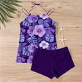 thumbnail image 6 of Women 2 Piece Tankini Set Tropical Floral Printed Halter Swimsuits Boyleg Shorts Swim Outfits Swimwear (XL, Purple #A), 6 of 7