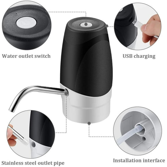 Pompe à Eau de Bouteille Appropriée pour la Bouteille Universelle de 2-5 Gallons, Batterie Rechargeable USB Charge Pompe à Eau Potable Automatique Distributeur d'Eau Électrique Portable pour la Maison Cuisine Bureau Camping