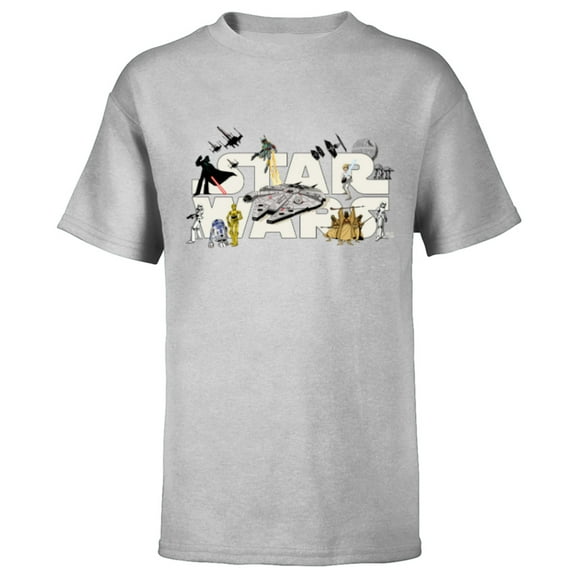 Star Wars Logo Classic Heroes Vehicles and Villains - Short Sleeve T-Shirt for Kids - Customized-Athletic Heather