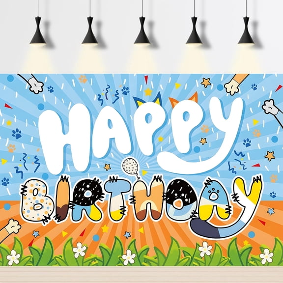 5x3ft Blue Dog Birthday Backdrop With 18 Balloon Boys Girls Birthday Party Wall Decorations Photo Props Cute Photo Backgrounds Banner Birthday Party Supplies (Blue Dog)