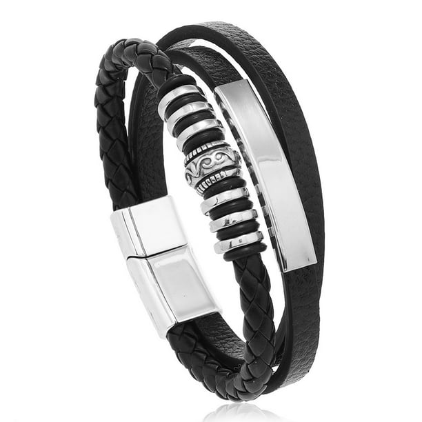 Pulsera de cuero vikingo de sol negro a la moda para hombres, joyería de estilo étnico, pulsera tejida a mano multicapa de 21,5 CM, pulsera con dijes para hombre
