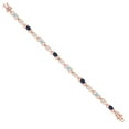 thumbnail image 3 of Gem Stone King 18K Rose Gold Plated Silver Sky Blue Aquamarine and Blue Sapphire and Lab Grown Diamond Bracelet for Women | 4.23 Cttw | Gemstone March Birthstone | Oval 6X4MM | Length 7.25 inches, 3 of 6