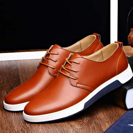

dmqupv Slip on Mens Shoes Leather Solid Wear Leisure Leather Shoes Color Formal Style Men s Breathable Men Leather Boots Shoes Brown 10.5