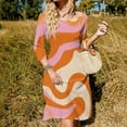 thumbnail image 3 of Abstract Orange Pink Swirl Art Women's Fall Dresses Casual Loose Flowy Swing Shift Dress, 3 of 9