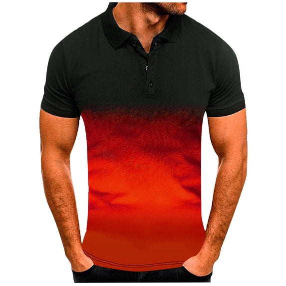 wendunide polo shirts for men Mens Fashion Casual Sports Gradient Lapel Short Sleeve Shirt Top Mens Polo Shirts Orange 3XL