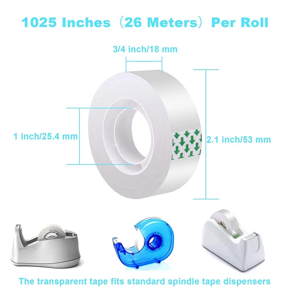 CRESTIN- Clear Transparent Tape Rolls 3/4" X 1000" Dispenser Refill 20 Tape Rolls Scotch