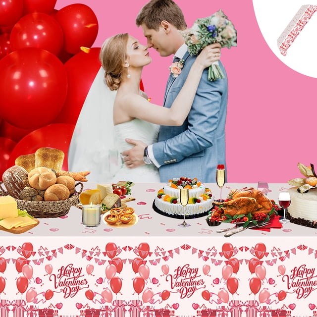 Tables Cover, Happy Valentine's Day Round Tablecloth Love Heart Table Cloth Plaid Tablecloth Polyester Table Cover for Kitchen Dining Room Party Home Valentines Decorations