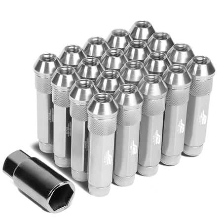J2 Engineering LN-T7-027-15-SL J2 Engineering 7075 -T6 Forged Aluminum M12 x 1.5 20 Pcs 90mm Open End Lug Nut Set w/ Adapter ( Silver )