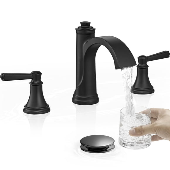 Grifo HEYMYTAP de latón negro mate de 3 orificios tipo cascada, 10-41 cm