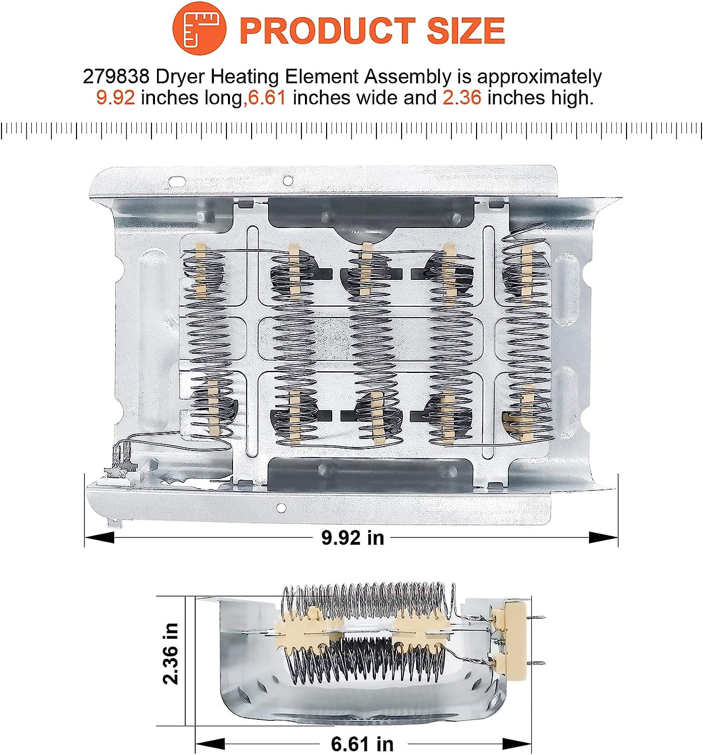 279838 Dryer Heating Element Assembly Replacement Parts 5400W 240V Compatible with Whirlpool Kenmore Centennial W10724237 3403585 NED4655EW1