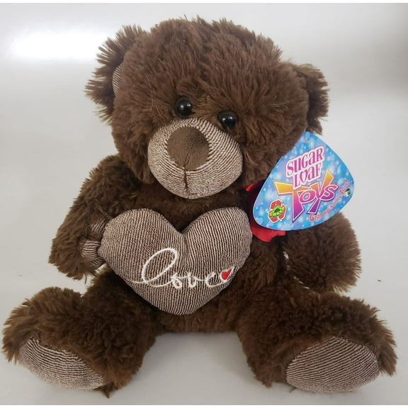 SugarLoaf Toys Sitting Brown Teddy Bear Holding "Love" Heart-shaped Pillow 9"