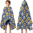 thumbnail image 3 of Sunflower and Daisy Blue Pattern Hooded Bath Towel Wrap for Teens Ages 3 To 12, Soft Lightweight Quick Dry Microfiber Bath Beach Pool, 60"x35", 3 of 6
