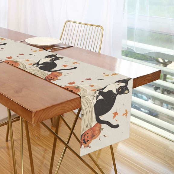 Yayeee Table Runner 70 inches Long Home Kitchen Dinning Party Decoration, Gray Cartoon Halloween Cat