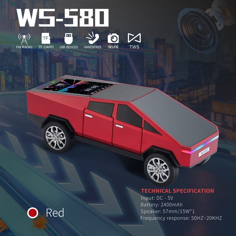 WS580 pickup truck model car mounted Bluetooth speaker - supports wireless Bluetooth connection - TypeC charging USB flash drive TF card playback/high quality heavy bass