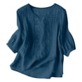 thumbnail image 7 of DENGDENG Embroidered Cotton Linen Tops for Women 3/4 Sleeve Summer Boho Peasant Gauze Blouses Dressy Casual Bohemian Shirts, #03 Navy XXL, 7 of 7