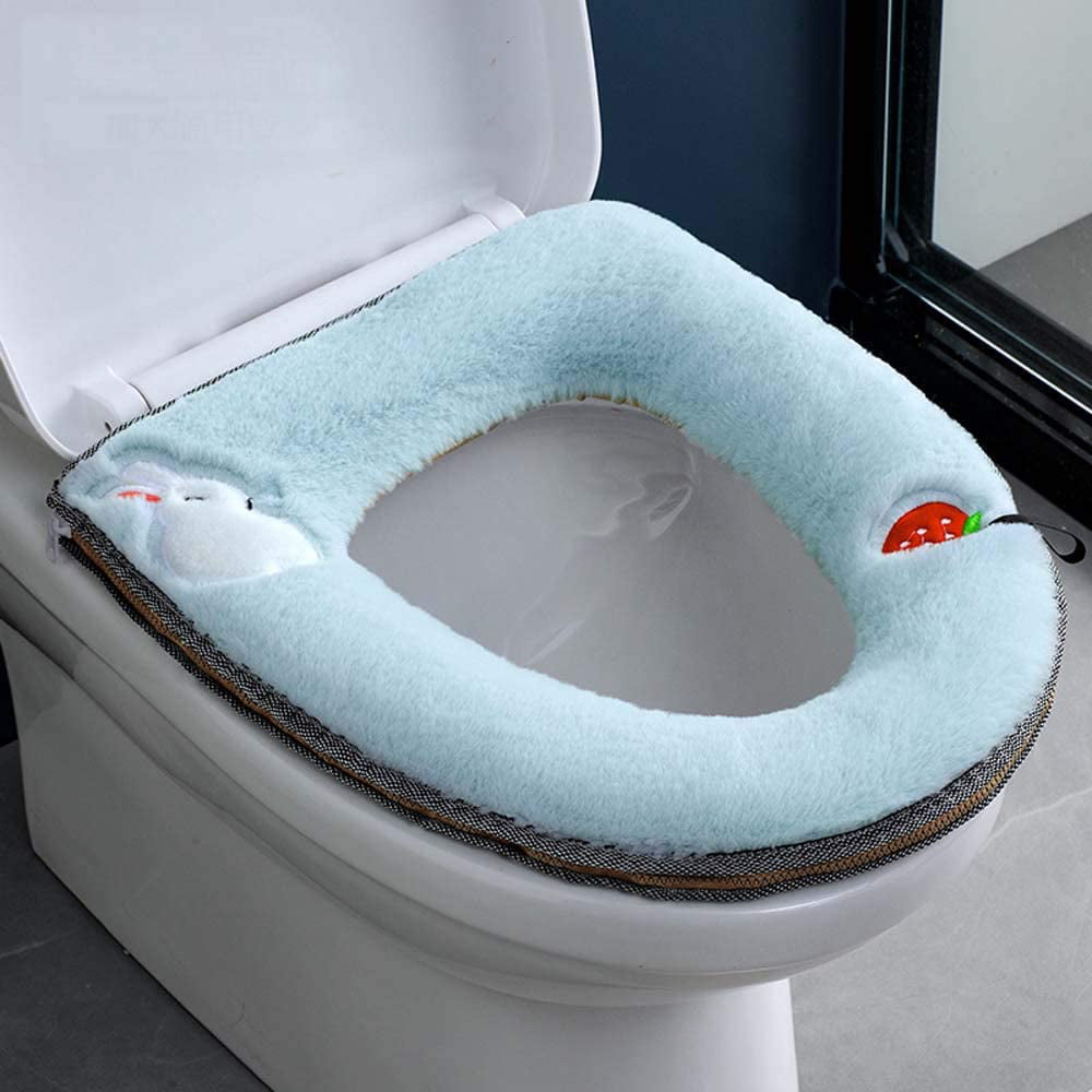 GuoCu 1Pc/4Pcs Universal Toilet Pad Winter Home Toilet Seat Cushion with Hanging Loop Bathroom Soft and Warmer Washable Toilet Seat Cover Pads Portable Paste/Zipper Thick Toilet Mats Stick A1 37CM 