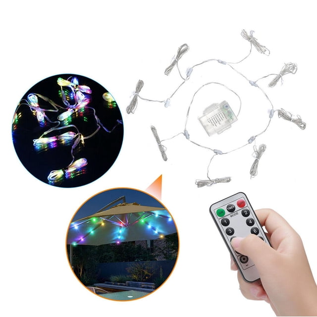 Luz de sombrilla de patio, luces de cadena de sombrilla a batería con telemando, modo 8, 104LED, decoración de lámpara para tienda de