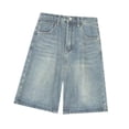thumbnail image 2 of Pantalones cortos de mezclilla de mujeres Lady Lady Trendy Casual Mid Wisting para vacaciones en la fiesta de vacaciones de vacaciones Azul claro, 2 of 8