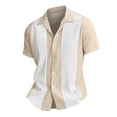 thumbnail image 4 of Lumtrix Men's Camp Collar Retro Vintage Bowling Button Down Shirt Casual Short Sleeve Color Block Shirts Summer Khaki 3XL, 4 of 6