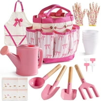 Robud Kids Gardening Set 18 PCS Bow Theme Garden Tools for Kids with Storage Bag, Apron, Waterproof Gloves, and Planting Cards – Educational Outdoor Gardening Toy Gift for Girls and Toddlers, Pink