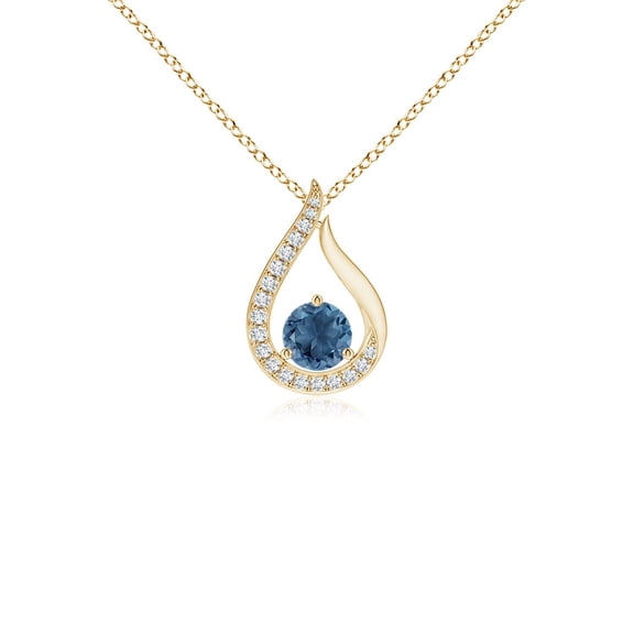ANGARA Natural Floating London Blue Topaz Tulip Pendant with Diamonds in 14K Yellow Gold for Women (Size-4mm) | November Birthstone Jewelry for Women | London Blue Topaz Pendant Necklace