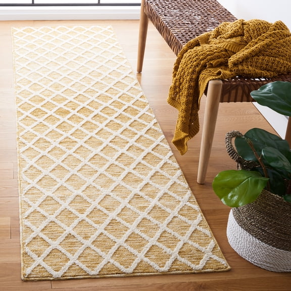 Safavieh Easy Care Thaddeus Cross Polyester Machine Washable Runner Rug, Gold/Ivory, 2'3" x 12'