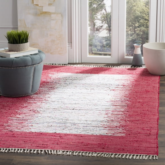SAFAVIEH Montauk Tennyson Braided Border Cotton Area Rug, Ivory/Red, 6' x 9'