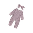 thumbnail image 3 of Cenuakty 2Pcs Sweet Style Baby Girls Outfit, Autumn Floral Printing Long Sleeve Round Collar Single-breasted Jumpsuit + Headwear Set, 3 of 7