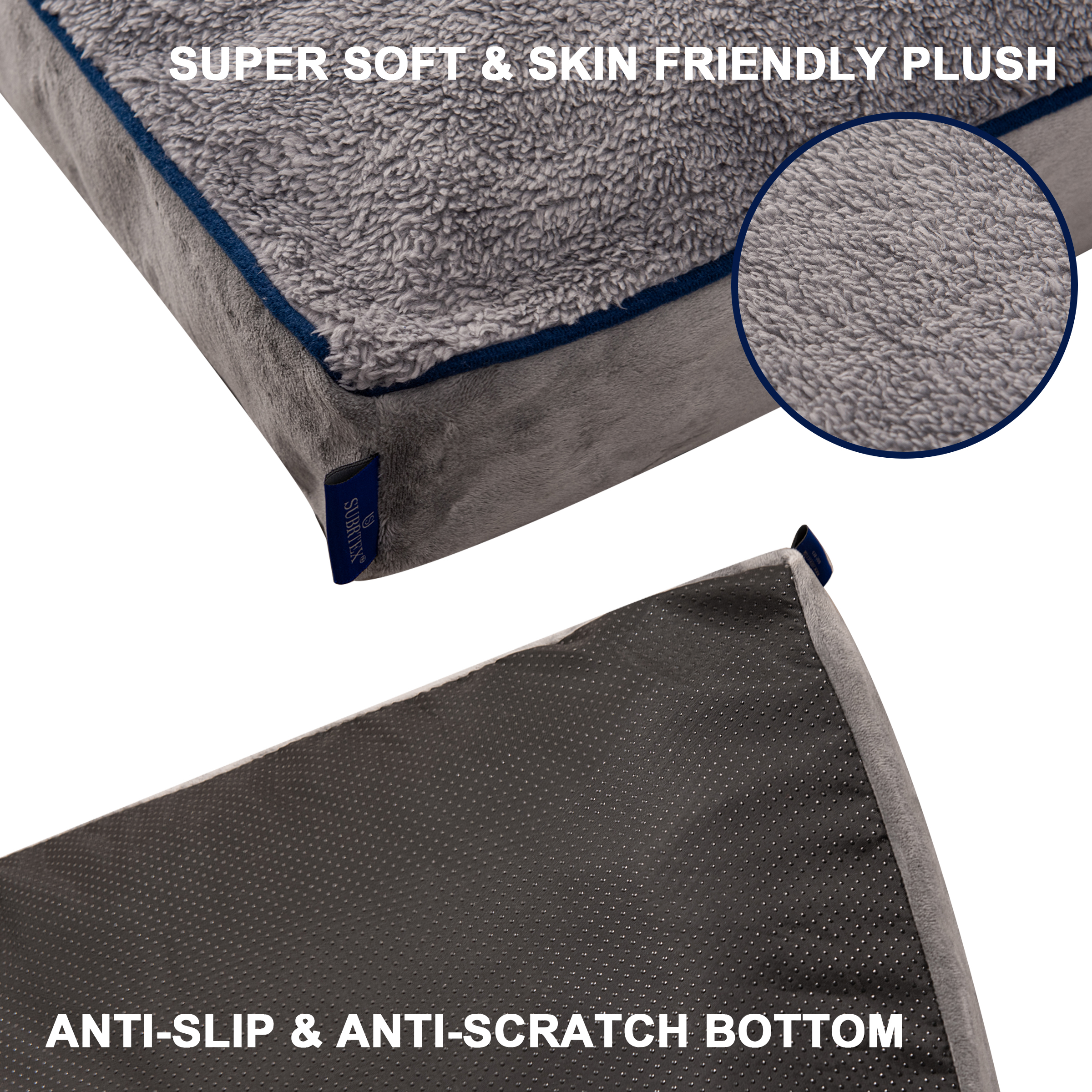Subrtex Shredded Foam Soft Dog Bed, with Removable Washable Cover Anti-Slip Bottom, 36 x 27 x 4 inch